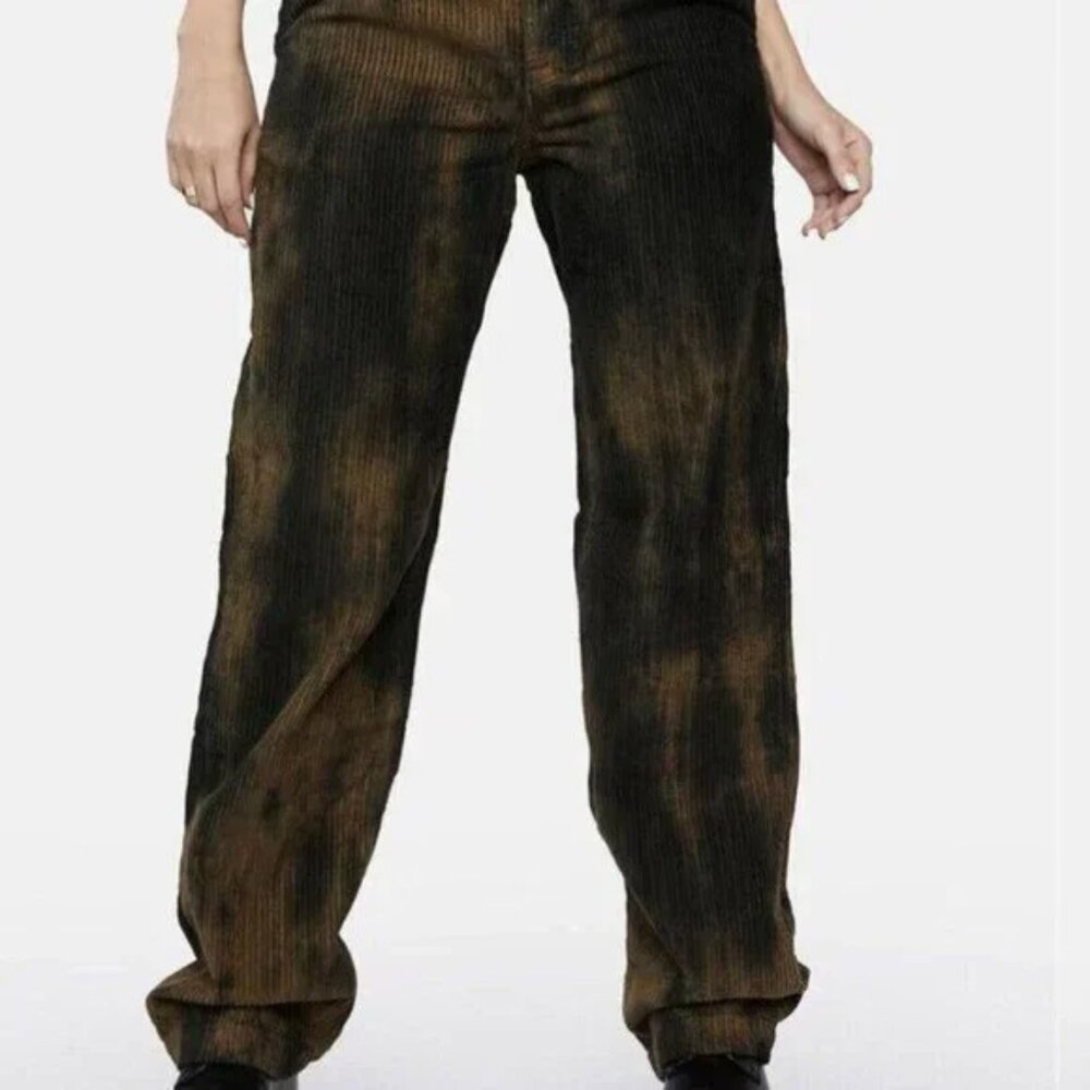 Free People Reese Pitched Straight Corduroy Jeans Tie Dye Brown Tan Size 24 - Picture 3 of 10